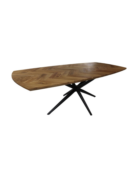 Table de repas plateau en chêne style parquet de chevron