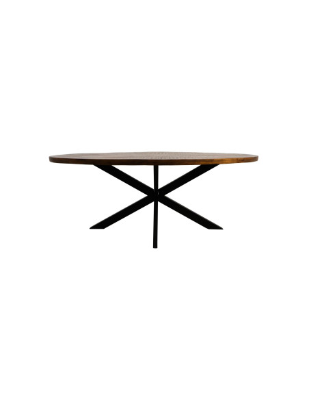 Grande table de repas ovale en manguier massif piètement étoile 220 cm