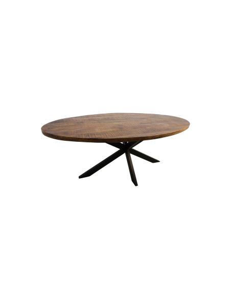Grande table de repas ovale en manguier massif piètement étoile 220 cm