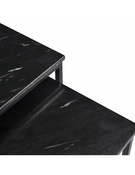 Lot de 2 tables d’appoint carrées en marbre et métal noir design