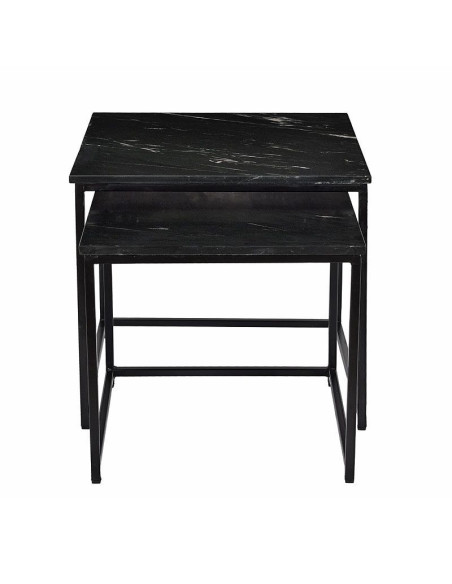Lot de 2 tables d’appoint carrées en marbre et métal noir design