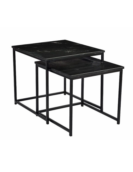 Lot de 2 tables d’appoint carrées en marbre et métal noir design