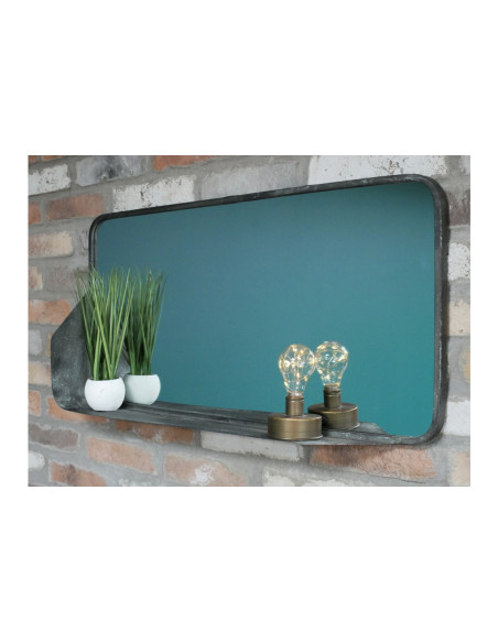 Miroir en métal brossé avec étagère