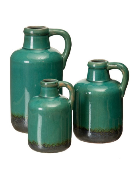 Lot de 2 vases en céramique avec anse vert