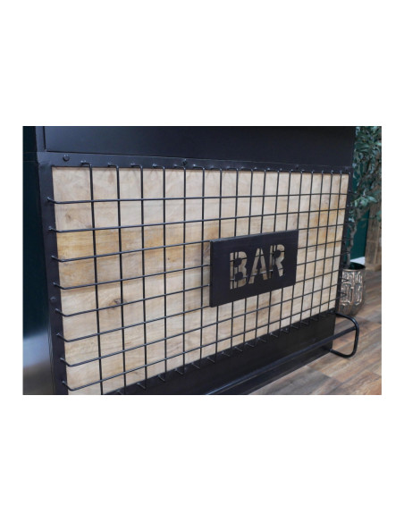 Bar comptoir métallique avec rangements et plateau bois massif