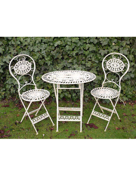 Ensemble de jardin avec 2 chaises en métal effet vieilli crème