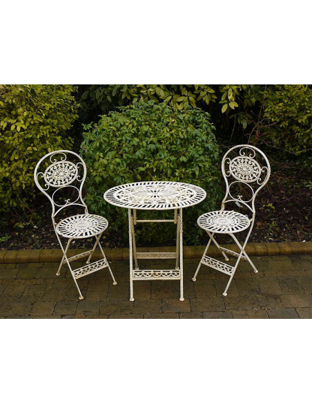 Ensemble de jardin avec 2 chaises en métal effet vieilli crème