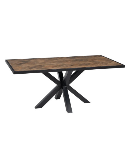 Table de repas plateau en bois de manguier style parquet de chevron