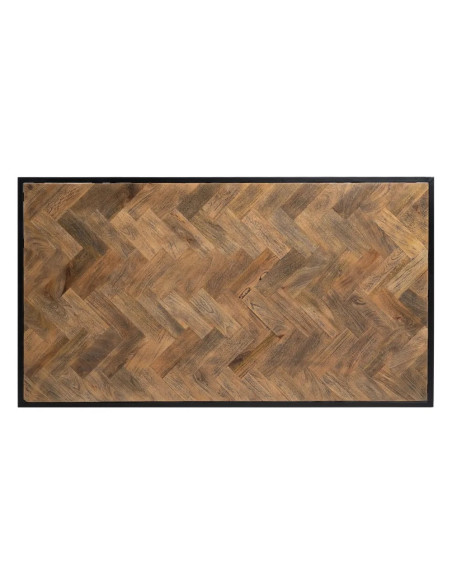 Table de repas plateau en bois de manguier style parquet de chevron