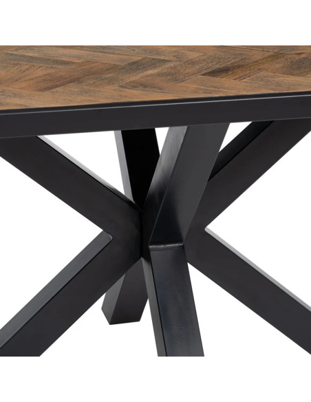 Table de repas plateau en bois de manguier style parquet de chevron