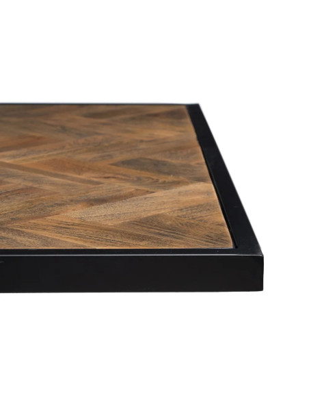 Table de repas plateau en bois de manguier style parquet de chevron