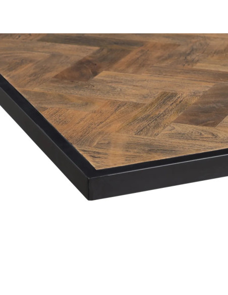 Table de repas plateau en bois de manguier style parquet de chevron