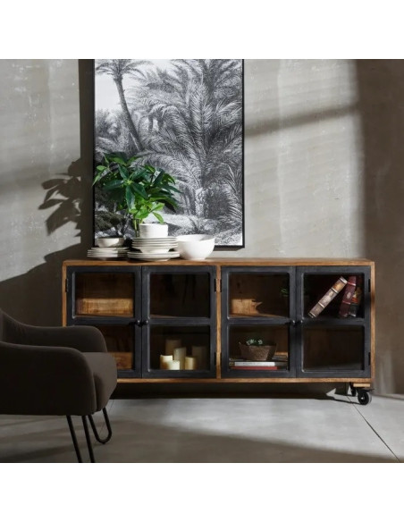 Armoire style indus sur roues en bois de manguier