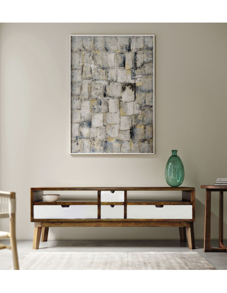 Meuble TV en bois massif 4 tiroirs et deux niches Artic