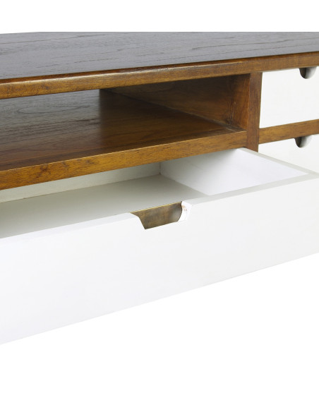 Meuble TV en bois massif 4 tiroirs et deux niches Artic