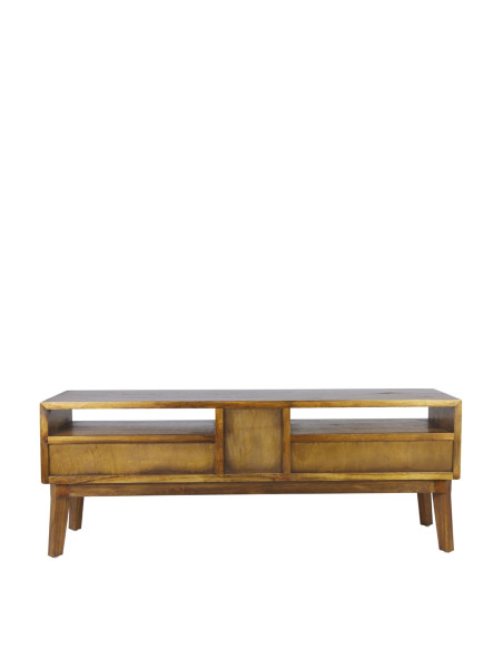 Meuble TV en bois massif 4 tiroirs et deux niches Artic