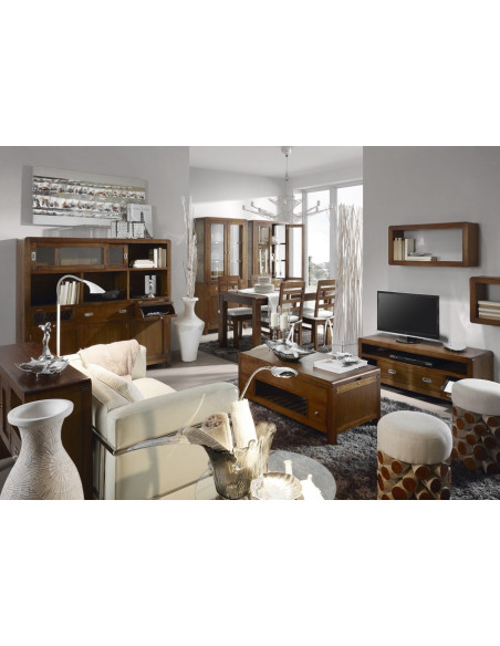 Vitrine en bois massif deux tiroirs quatre portes Flash