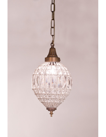 Lustre forme goutte d'eau en bronze et pampilles de verre