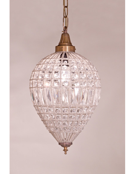 Lustre forme goutte d'eau en bronze et pampilles de verre
