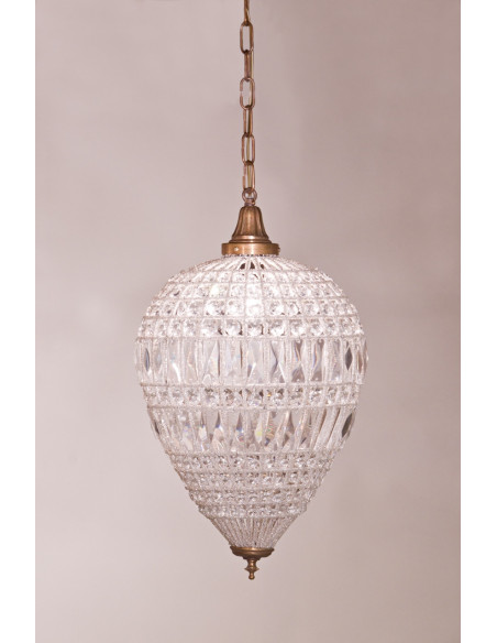 Lustre forme goutte d'eau en bronze et pampilles de verre