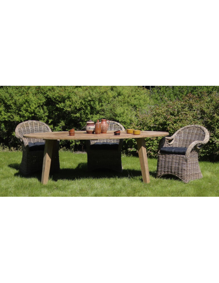 Table de jardin ovale en teck naturel