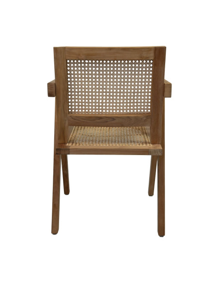 Chaise avec accoudoirs en teck massif et cannage
