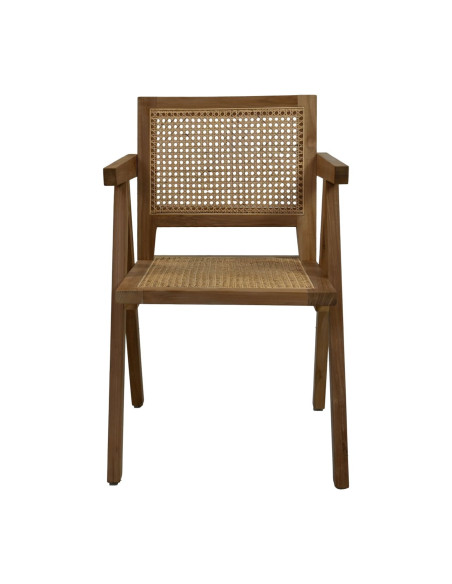 Chaise avec accoudoirs en teck massif et cannage