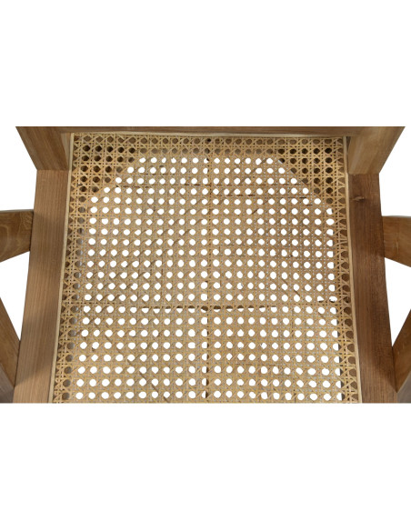 Chaise avec accoudoirs en teck massif et cannage