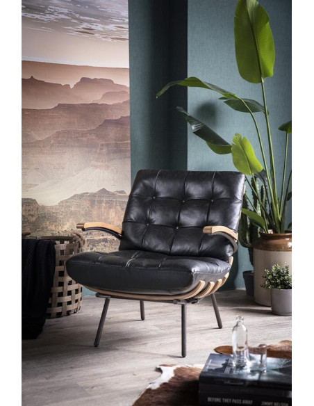 Fauteuil en cuir et bois Bastiaan