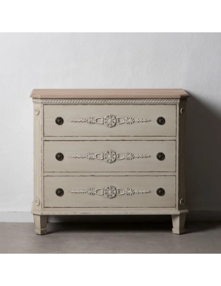 Commode en bois massif crème 3 tiroirs