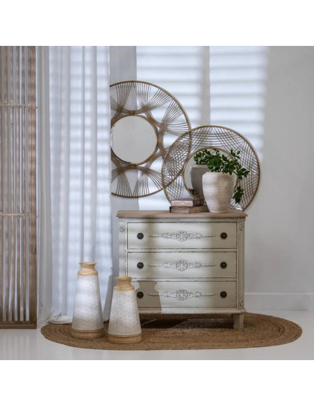 Commode en bois massif crème 3 tiroirs