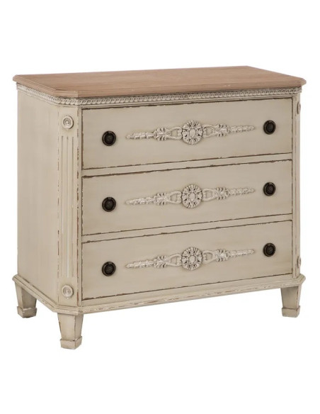 Commode en bois massif crème 3 tiroirs