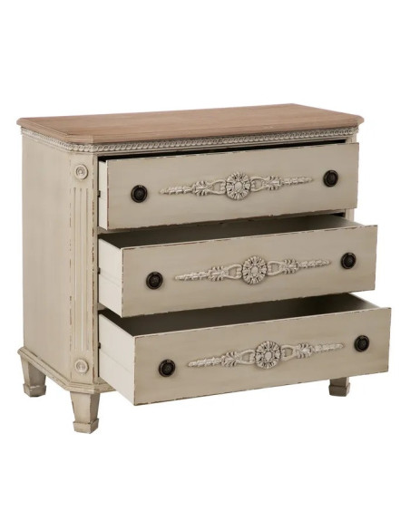 Commode en bois massif crème 3 tiroirs