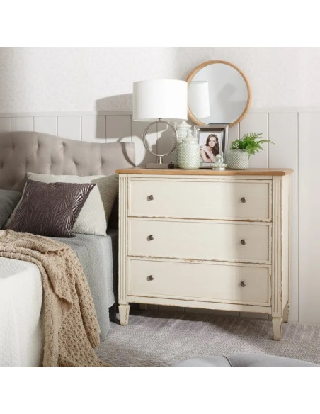 Commode 3 tiroirs couleur crème classique chic