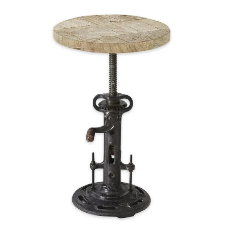 Tabouret retro à manivelle bois et métal Tabouret retro à manivelle bois et métal