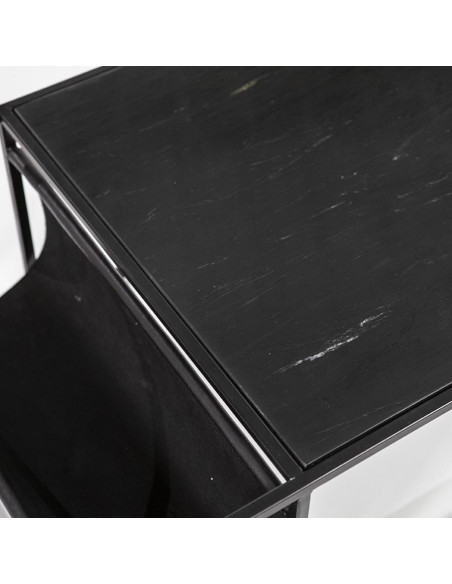 Table basse range revues en marbre et métal