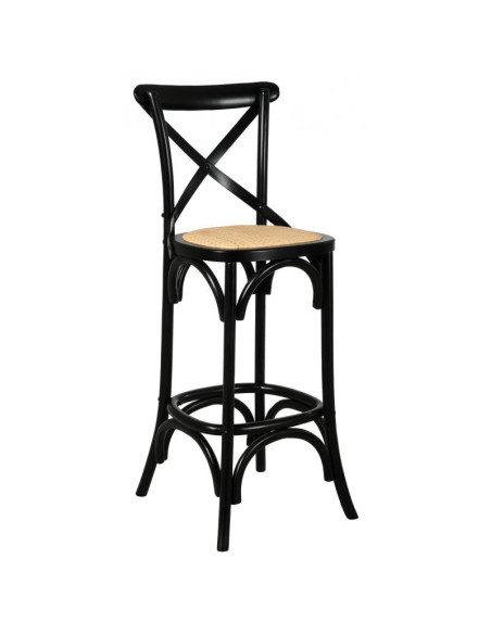 Tabouret de bar en bouleau laqué et rotin