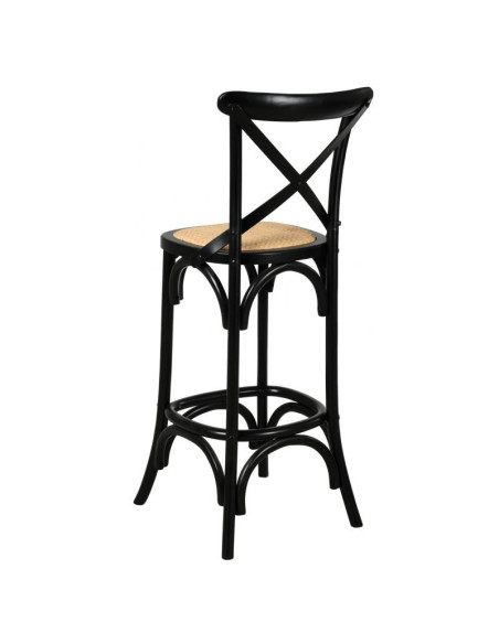 Tabouret de bar en bouleau laqué et rotin