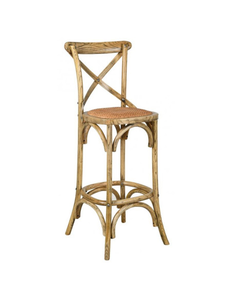 Tabouret de bar en bouleau laqué et rotin