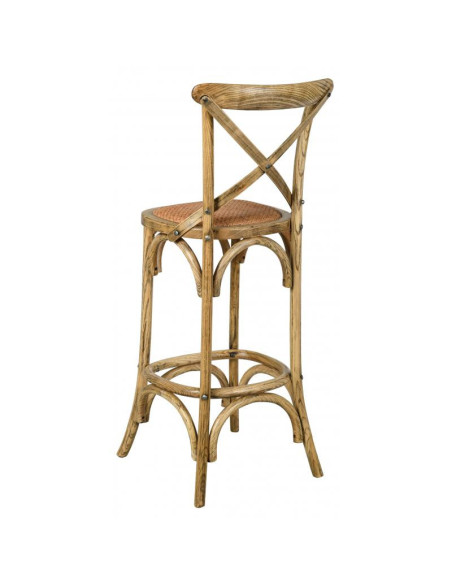 Tabouret de bar en bouleau laqué et rotin