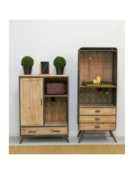 Armoire de bar style indus en métal et bois