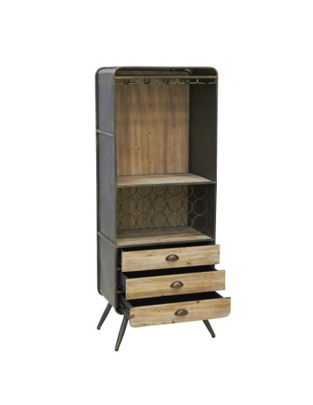Armoire de bar style indus en métal et bois