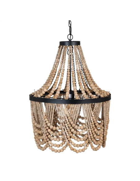 Lustre avec perles en bois naturel