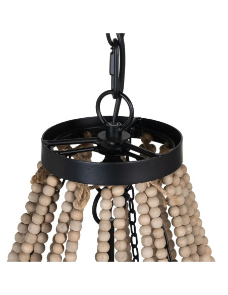 Lustre avec perles en bois naturel