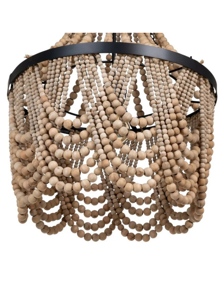 Lustre avec perles en bois naturel