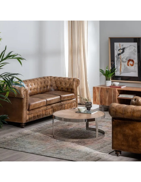 Canapé en cuir véritable de style Chesterfield