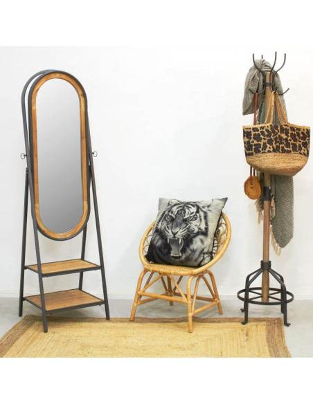 Miroir psyché en bois et métal avec étagères