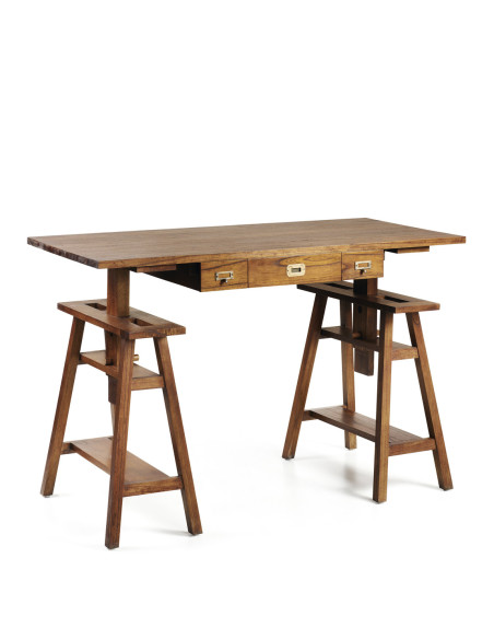 Bureau sur tréteaux en bois de mindi
