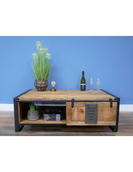 Table basse industrielle en bois de manguier