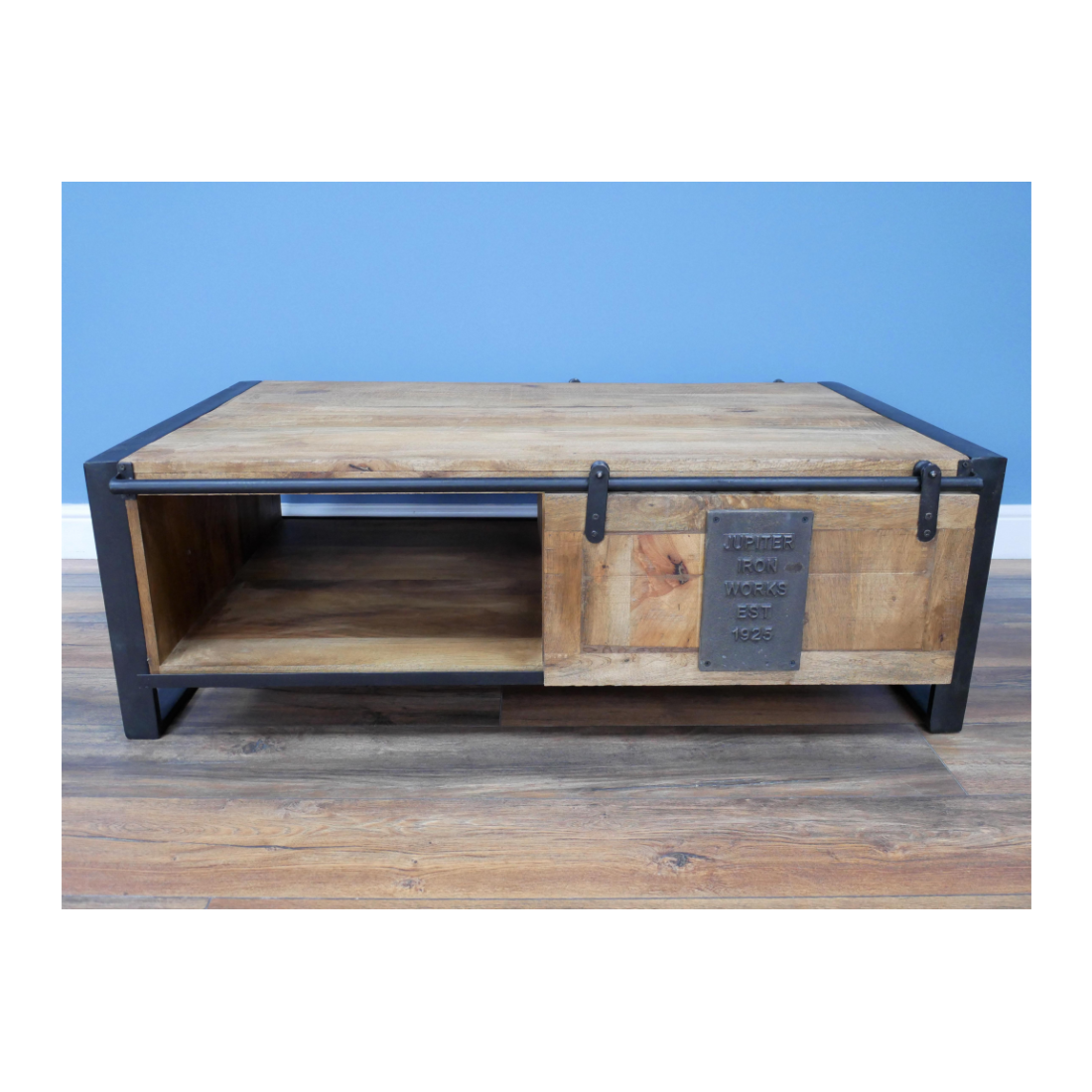 Table basse industrielle en bois de manguier